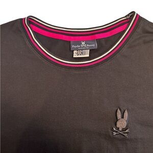 Psycho Bunny Tipped Tee, Size XL (size 3), Black, Pink, and White